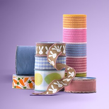 rolls of Easter ribbon and mesh
